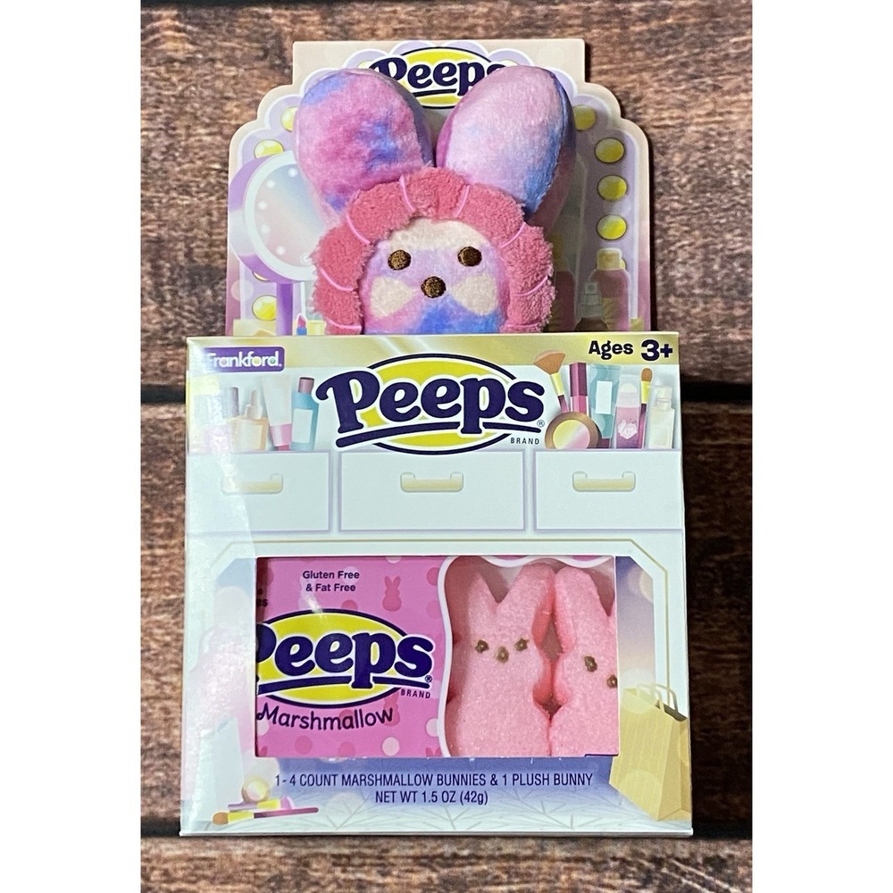 Peeps Easter Tie Dye Flower Bunny Plush Vanity Gift Set Marshmallow 1.5oz/4ct